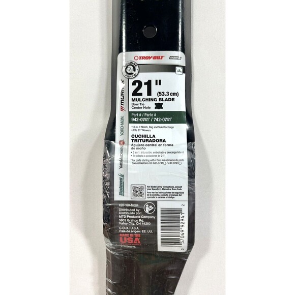 Troy Bilt 21" Mulching Replacement Mower Blade Bow Tie Center 942-0741 742-0741 - Picture 2 of 10